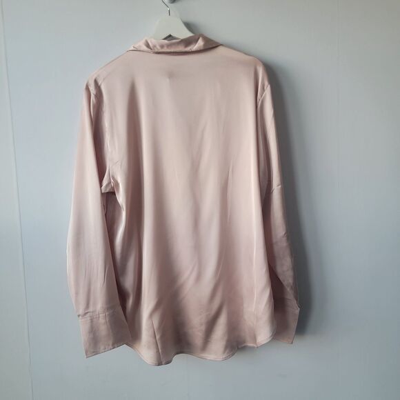 H&M women's V-neck blouse size L light pink Silky Satin Classic long sleeve - Picture 2 of 8